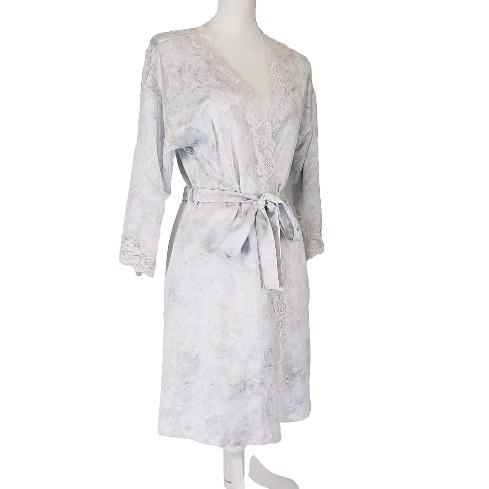 Ralph Lauren Womens SIZE S Floral Short Robe Pink White Lace Trim Pockets